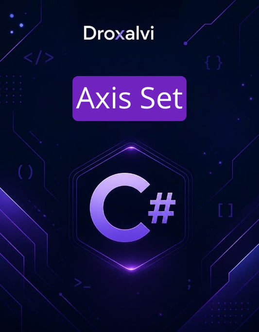 Droxalvi logo with 'Axis Set' text and C# symbol on a dark background