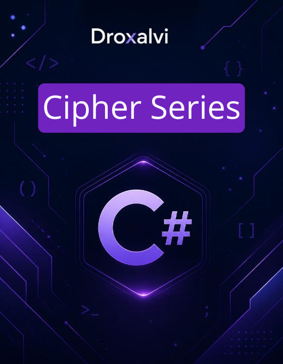 Droxalvi Cipher Series logo with C# symbol on a dark background