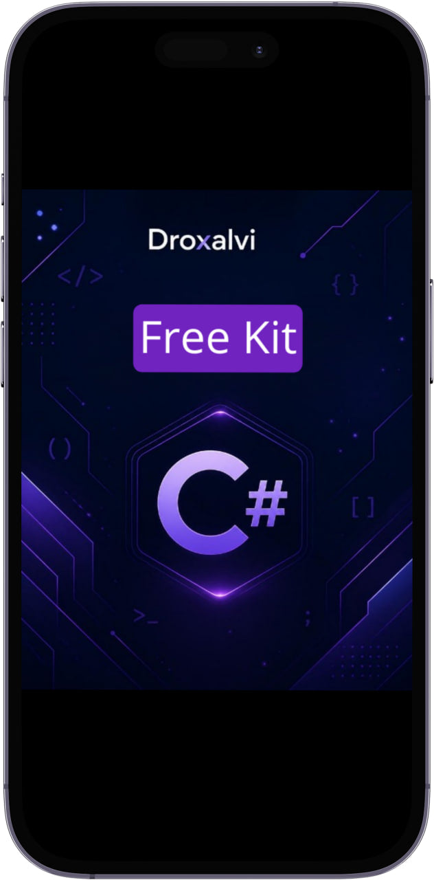 Phone screen displaying Droxalvi Free Kit with C# logo on a dark background