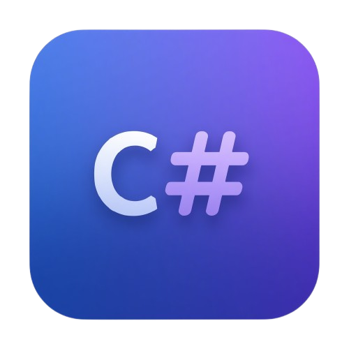 C# logo on a blue and purple gradient background