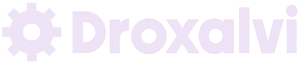 Logo of Droxalvi with a gear icon and text in light purple on a white background